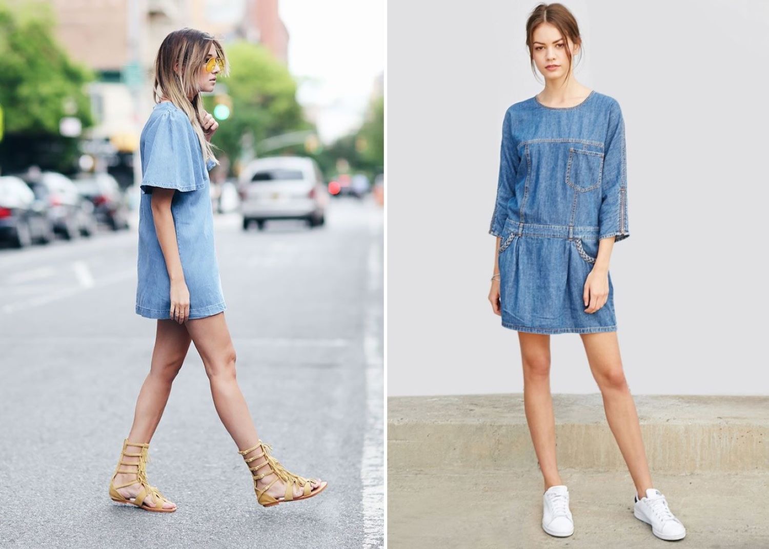 Fashion look avec robe en jean