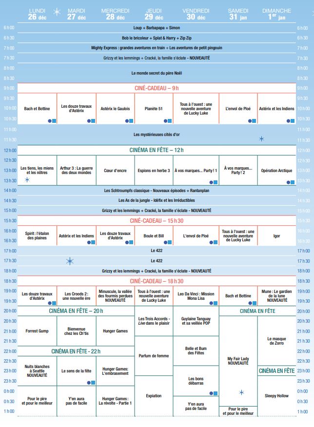 L'horaire de CinéCadeau est ENFIN sorti et voici ce que tu ne dois pas