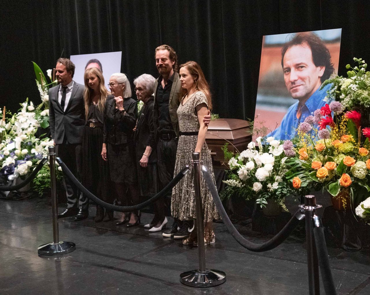 The family of actor Michel Cote pose for photos before the public visitation in Montreal, Thursday, June 8, 2023. Michel Cote passed away last week after a battle with cancer.THE CANADIAN PRESS/Ryan Remiorz