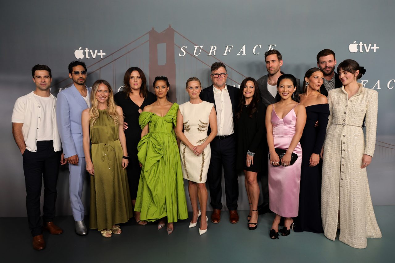 NEW YORK, NEW YORK - JULY 25: (L-R) Markian Tarasiuk, Andreas Joseph, Veronica West, Gugu Mbatha-Raw, Reese Witherspoon, Sam Miller, Lauren Neustadter, Oliver Jackson-Cohen, Christin Park, Ari Graynor, Francois Arnaud and Millie Brad attend Apple TV+'s "Surface" New York Premiere at The Morgan Library on July 25, 2022 in New York City. (Photo by Michael Loccisano/THR/The Hollywood Reporter via Getty Images)