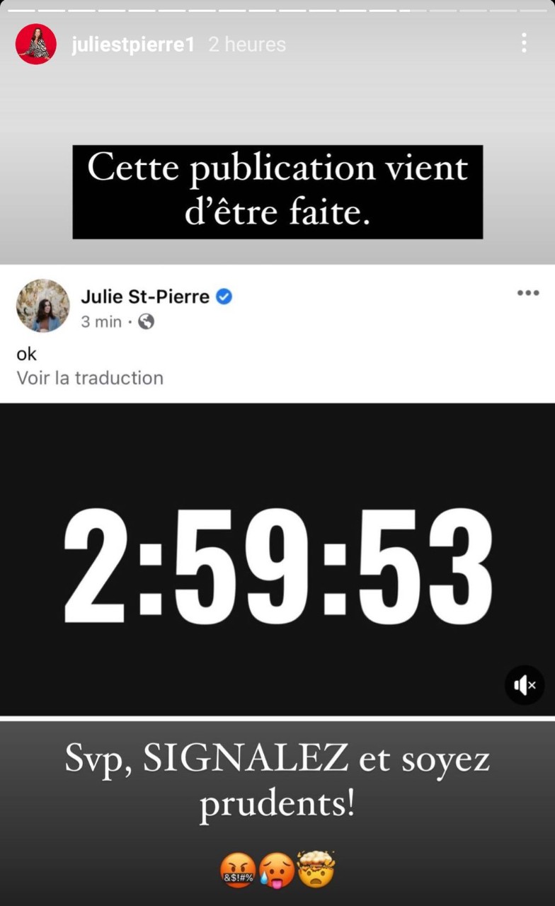 Story Instagram de Julie St-Pierre