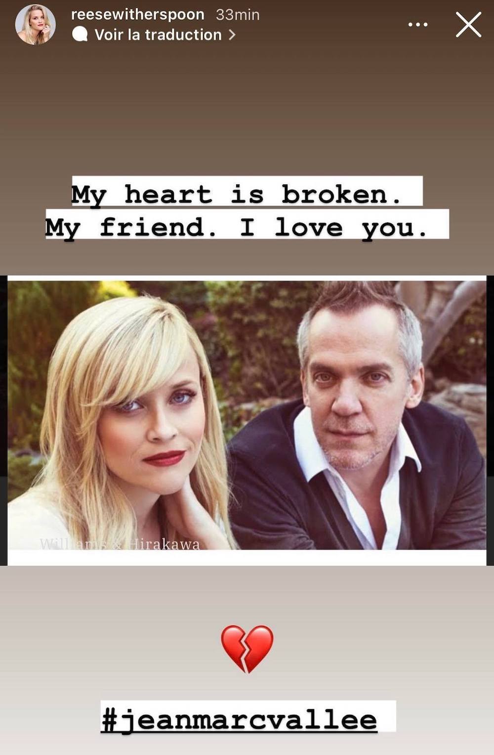 Reese Witherspoon pleure le départ de Jean-Marc Vallée: « Mon coeur est brisé »