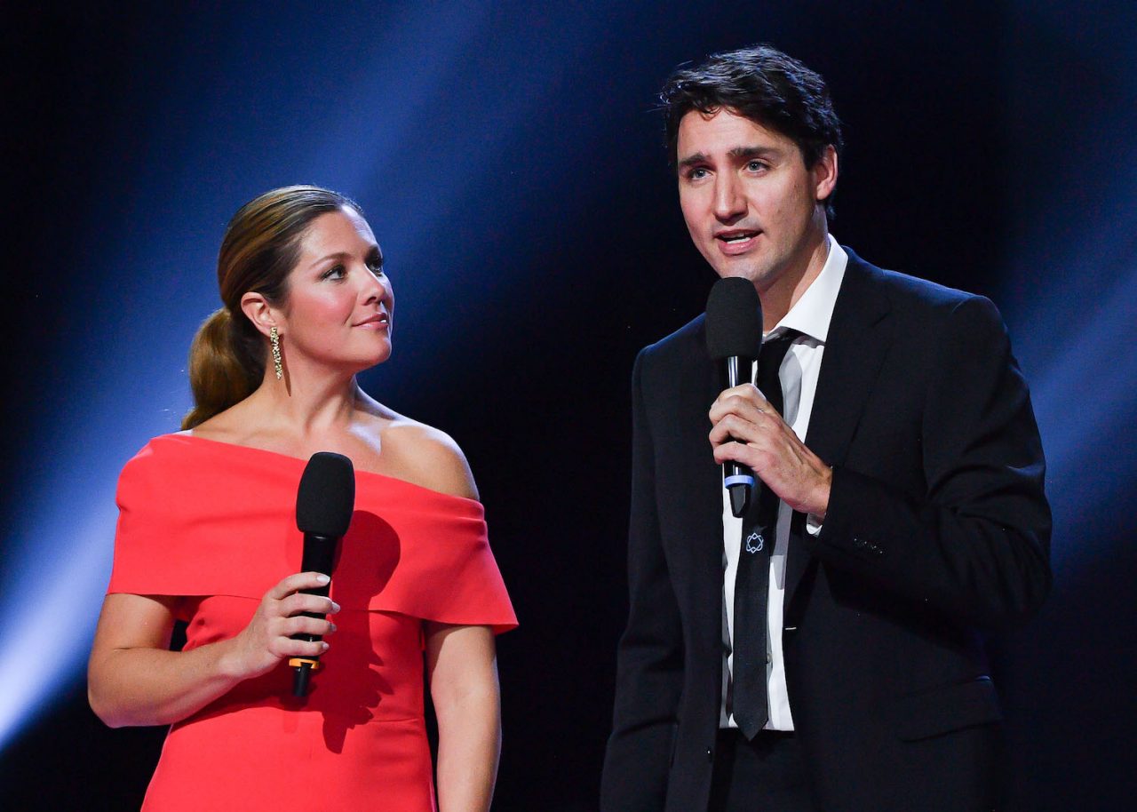 OTTAWA, ON - APRIL 02:  Sophie Gregoire Trudeau and Prime Minister of Canada Justin Trudeau speak at the 2017 Juno Awards at Canadian Tire Centre on April 2, 2017 in Ottawa, Canada.  (Photo by George Pimentel/Getty Images)