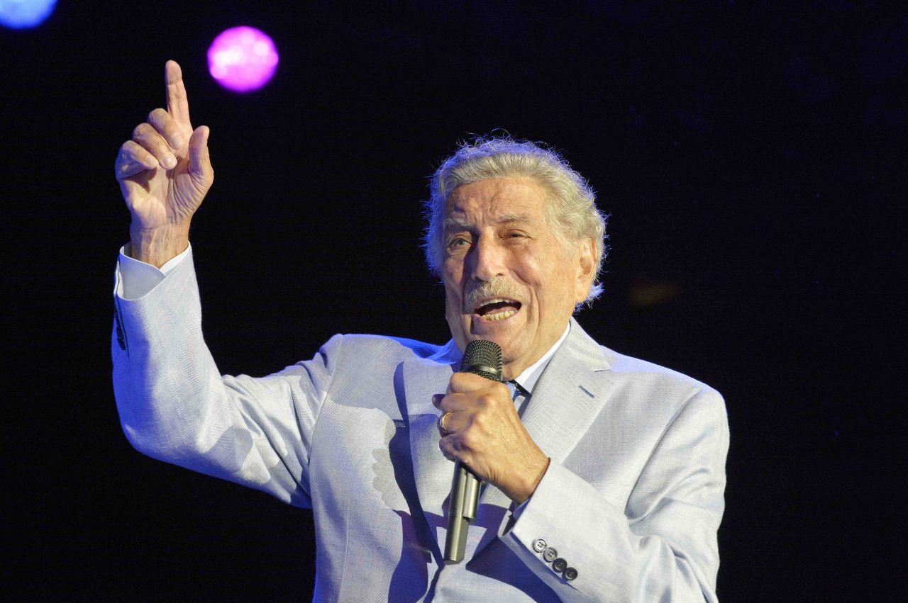 US singer Tony Bennett (Anthony Dominick Benedetto) performs on stage during an invitation only concert at the newly opened Encore Boston Harbor Casino in Everett, Massachusetts on August 8, 2019. - Bennett performed with his daughter Antonia Benedetto before going solo. Bennett is currently on tour with his daughter performing across the country from Las Vegas to the East Coast through October. (Photo by Joseph Prezioso / AFP) (Photo by JOSEPH PREZIOSO/AFP via Getty Images)