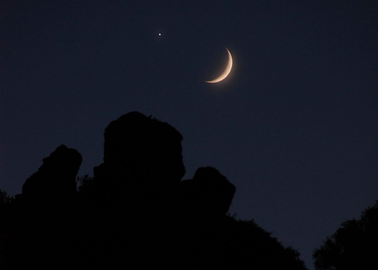 New Moon and a star Over forest