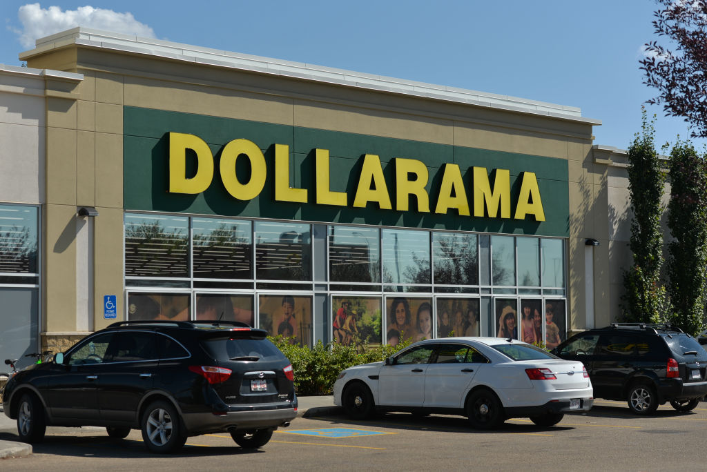 A general view of a Dollarama logo and store in South Edmonton. 
On Wednesday, 24 August 2021, in Edmonton, Alberta, Canada. (Photo by Artur Widak/NurPhoto via Getty Images)