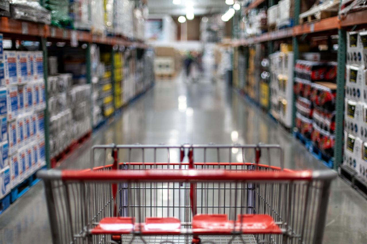 Shopping cart or trolley inside a store